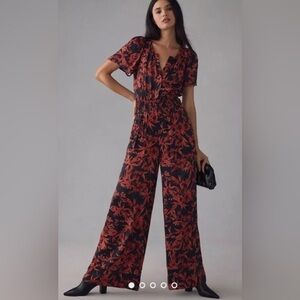 by Anthropologie Short Sleeve Floral Somerset Jumpsuit - Black - XS